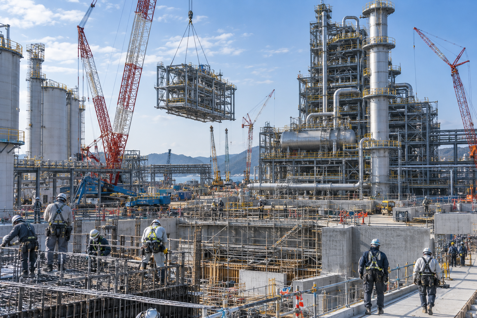 大規模な産業施設の建設現場